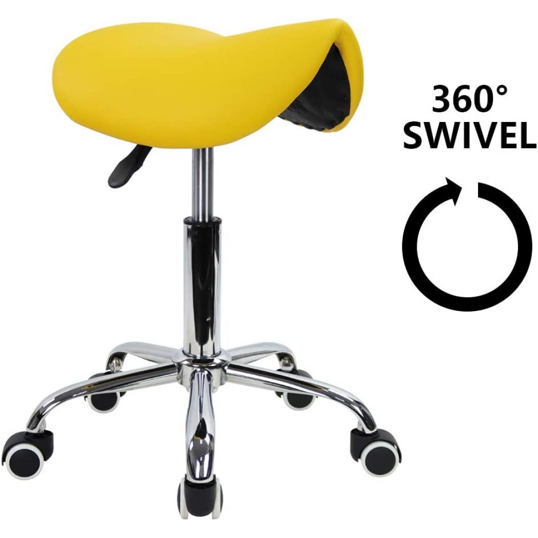 Rolling Saddle Stool and Swivel Adjustable Rolling Stool with Wheels Salon Chair 